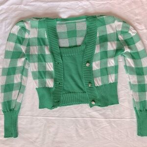 Green and White Checkered Women's Cardigan and Cami top